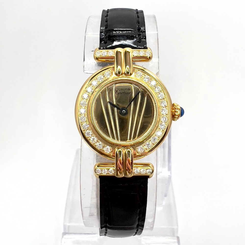 CARTIER VERMEIL COLISEE Quartz 24mm GP Silver 0.87TCW Diamond Gold Dial Watch